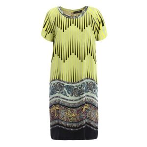 ETRO Milano Lime Multicolor Geometric Paisley Wool Short Sleeve Shift Dress 40 S